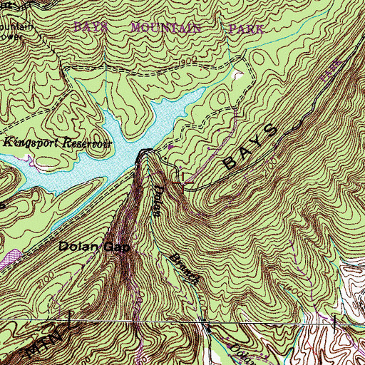 Topographic Map of Bays Mountain Park, TN