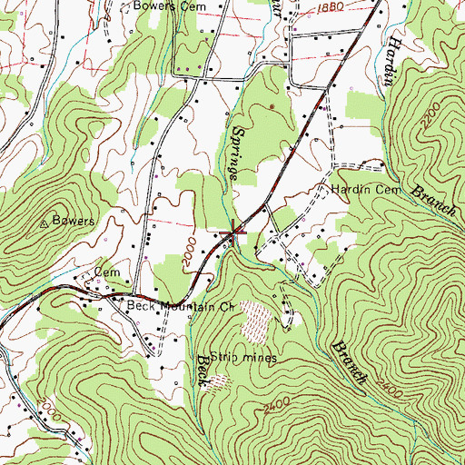 Topographic Map of Beck Branch, TN