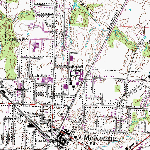 Topographic Map of Bethel College, TN