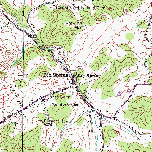 Topographic Map of Big Spring, TN