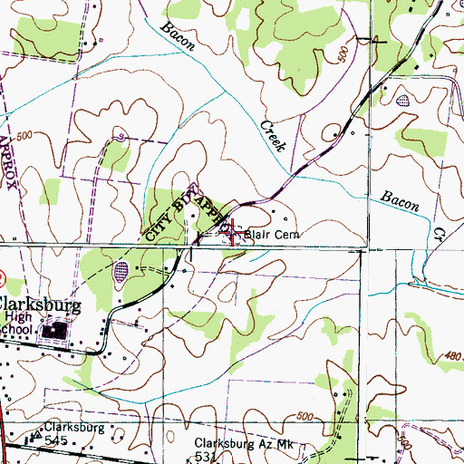 Topographic Map of Blair Cemetery, TN