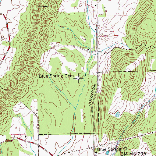 Topographic Map of Blue Spring Cemetery, TN
