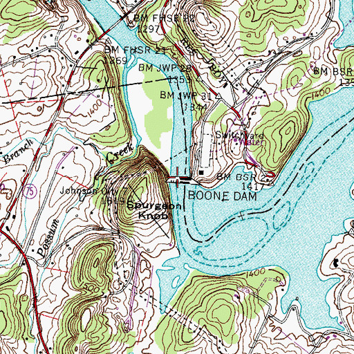 Topographic Map of Boone Dam, TN