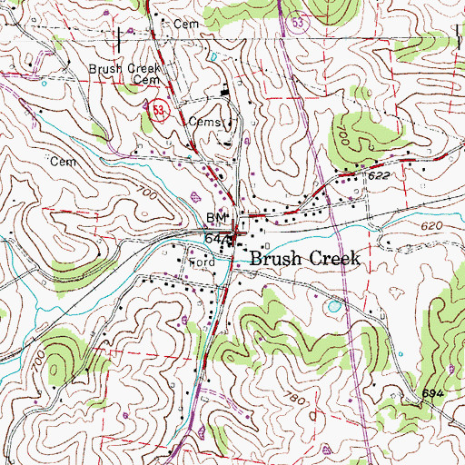 Topographic Map of Brush Creek, TN