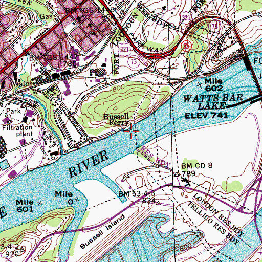 Topographic Map of Bussell Ferry, TN