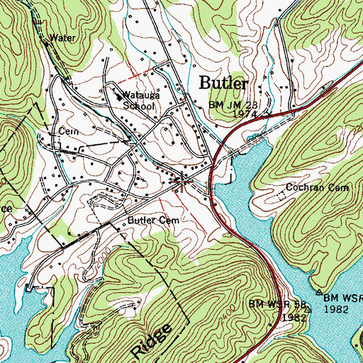 Topographic Map of Butler, TN