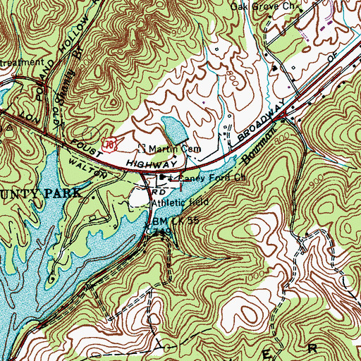 Topographic Map of Caney Ford Church, TN