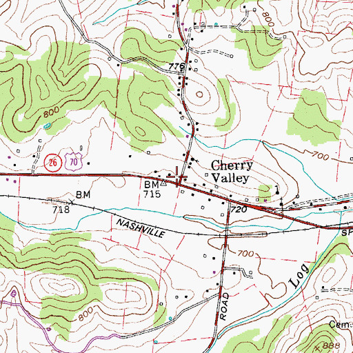 Topographic Map of Cherry Valley, TN
