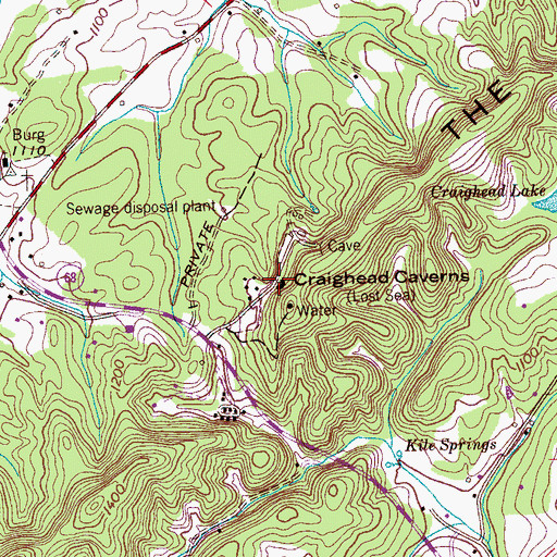 Topographic Map of Craighead Caverns, TN
