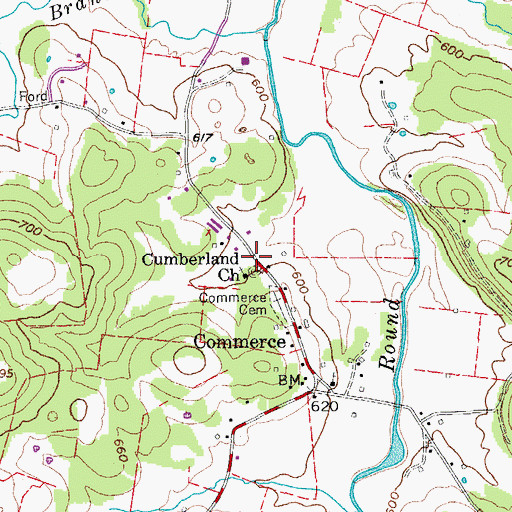 Topographic Map of Cumberland Church, TN