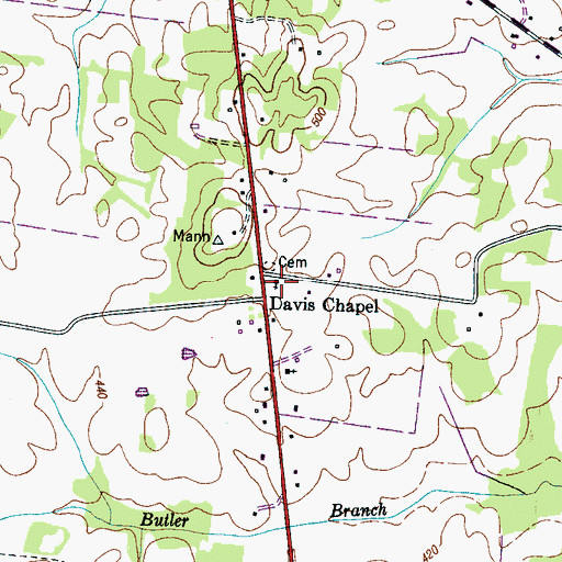 Topographic Map of Davis Chapel, TN