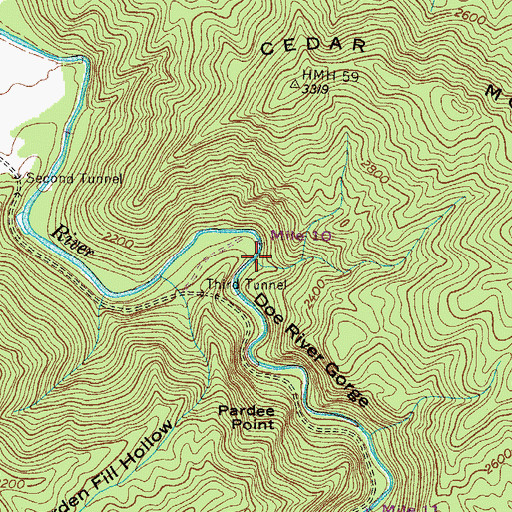 Topographic Map of Doe River Gorge, TN