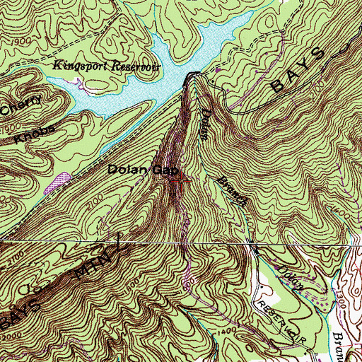 Topographic Map of Dolan Gap, TN