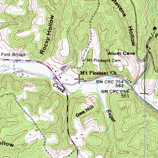 Topographic Map of Mount Pleasant Church, TN