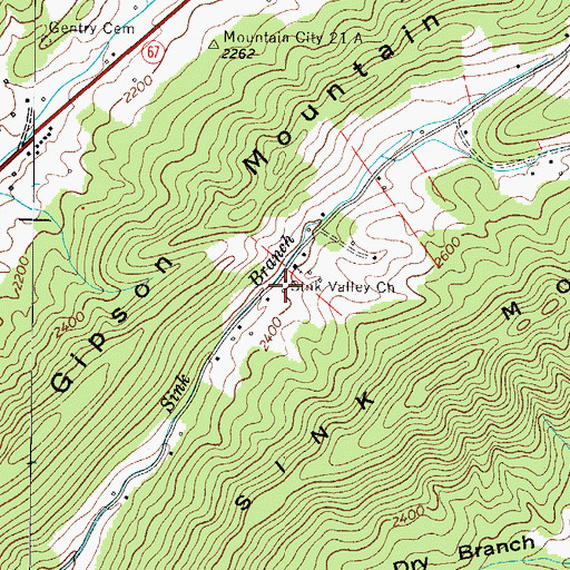 Topographic Map of Sink Valley School (historical), TN