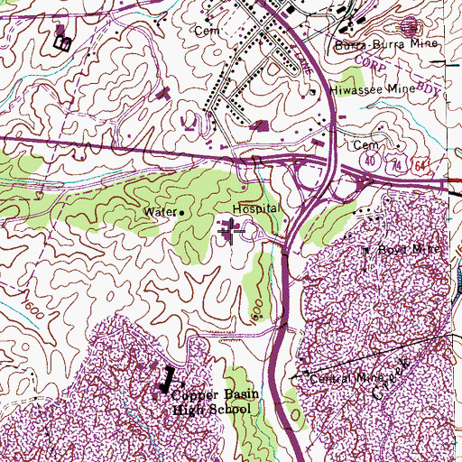 Topographic Map of Copper Basin Medical Center, TN