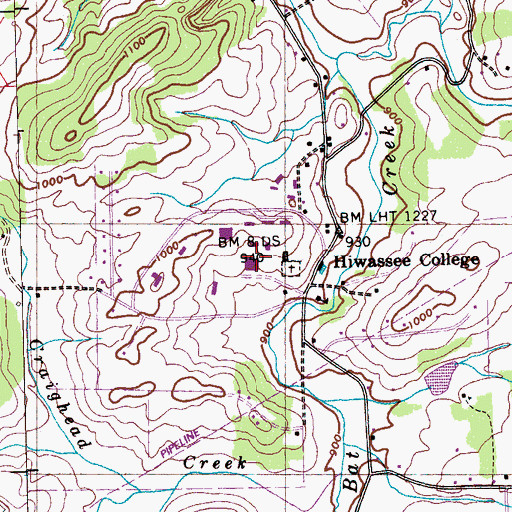 Topographic Map of Hiwassee College, TN