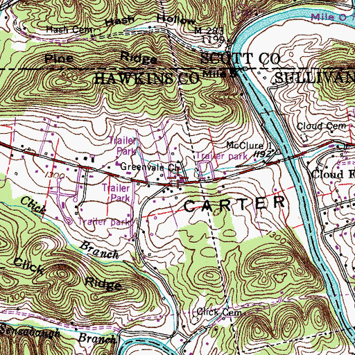 Topographic Map of Greenvale School (historical), TN