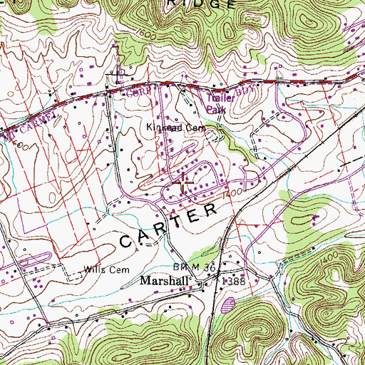 Topographic Map of Marshall Estates, TN