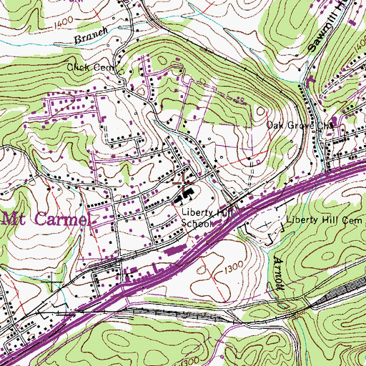 Topographic Map of Mount Carmel Library, TN