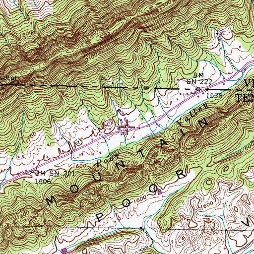 Topographic Map of Pine Hill School (historical), TN
