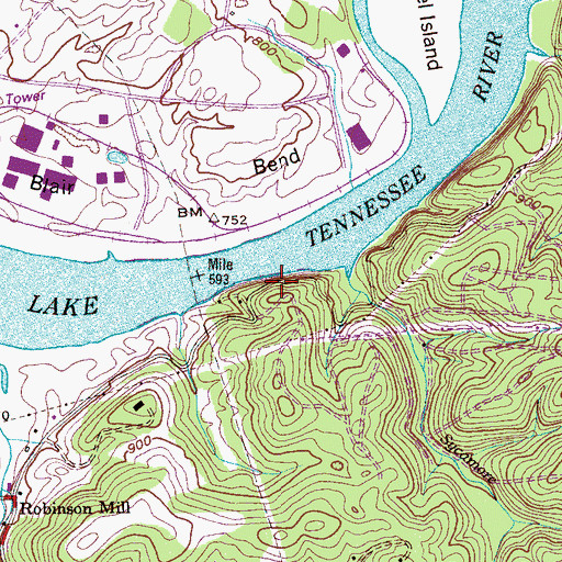 Topographic Map of Blair Bluff, TN