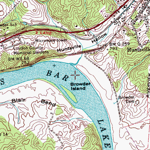 Topographic Map of Browder Bar, TN