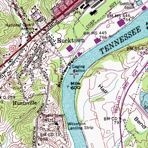 Topographic Map of Hall Ferry (historical), TN