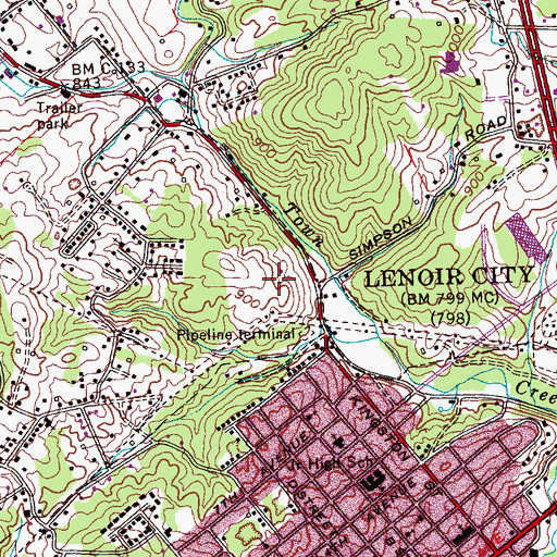 Topographic Map of Lenior City Area Recreation Complex, TN