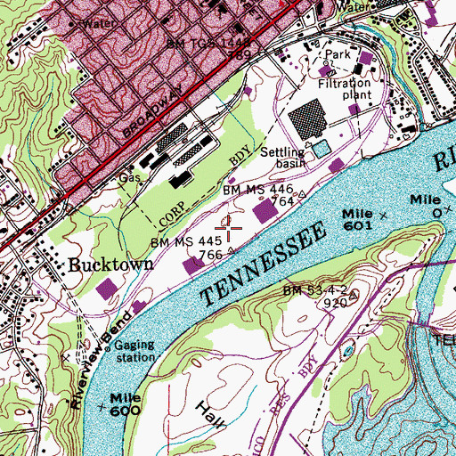 Topographic Map of Lenoir City Industrial Park, TN