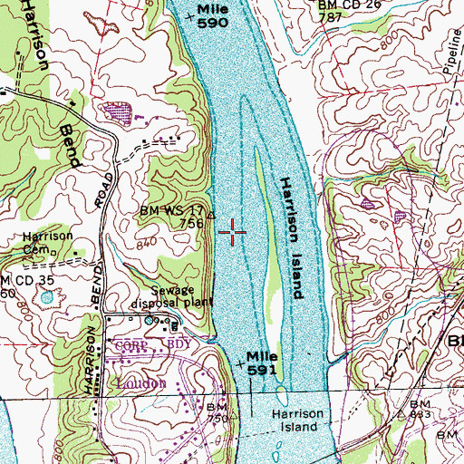 Topographic Map of Loudon Shoals, TN