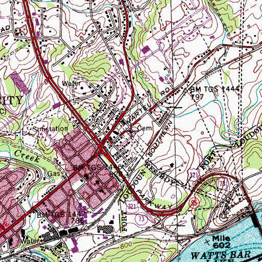 Topographic Map of Lenoir City Church, TN