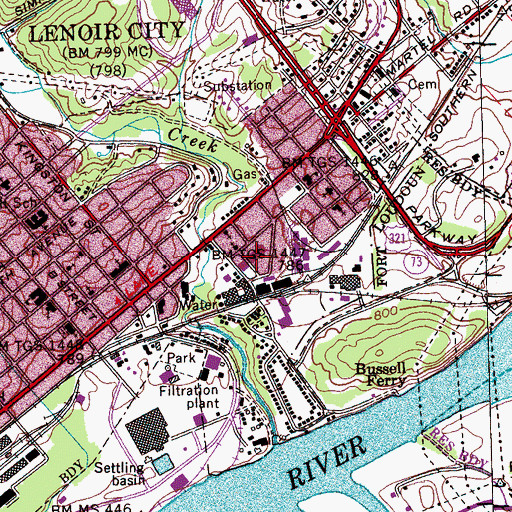 Topographic Map of Lenoir City Shopping Center, TN