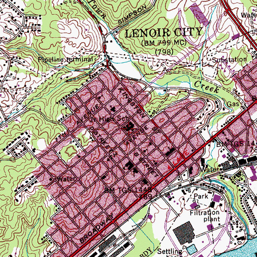 Topographic Map of Lenoir City Middle School, TN