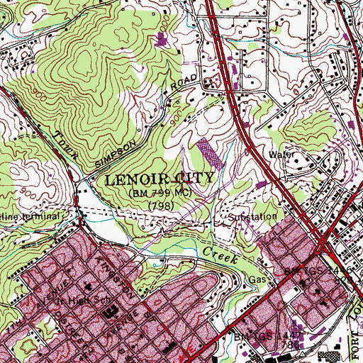Topographic Map of Lenoir City Elementary School, TN