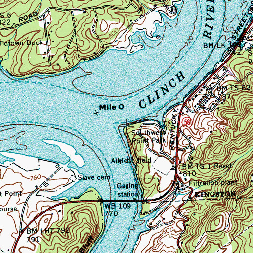 Topographic Map of South West Point, TN
