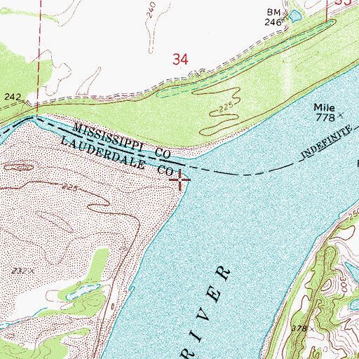 Topographic Map of Island Thirtyfour Bend Bar, TN
