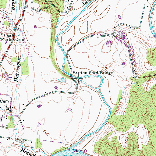 Topographic Map of Bratton Ford, TN