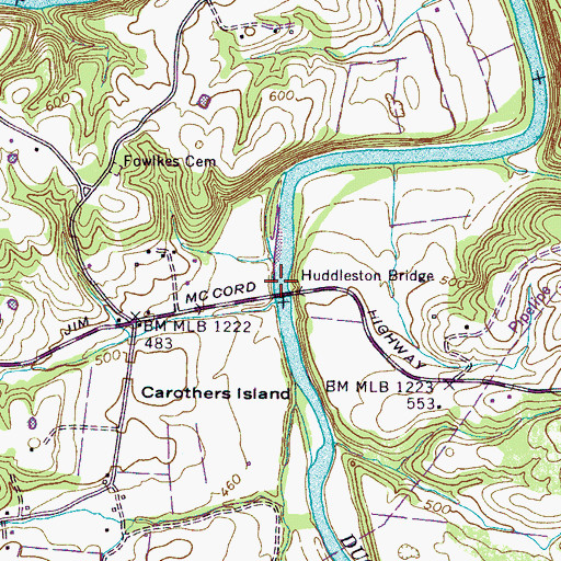 Topographic Map of Huddlestons Ford, TN