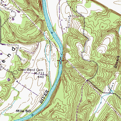 Topographic Map of Lovets Shoal, TN