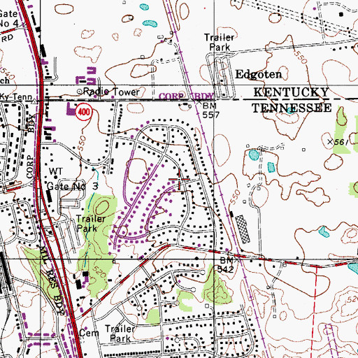 Topographic Map of Green Acres, TN