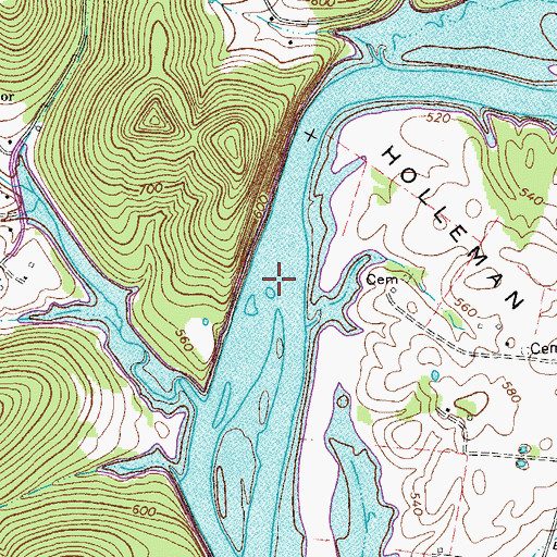 Topographic Map of Hollimans Ferry (historical), TN