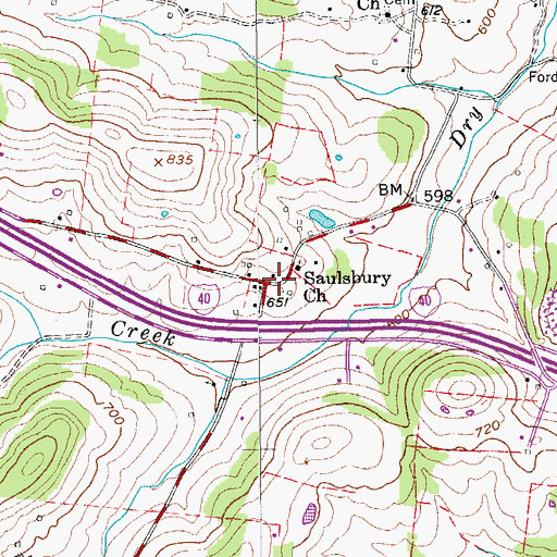 Topographic Map of Saulsbury, TN