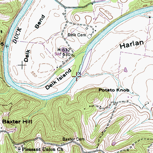 Topographic Map of Delk Ford, TN