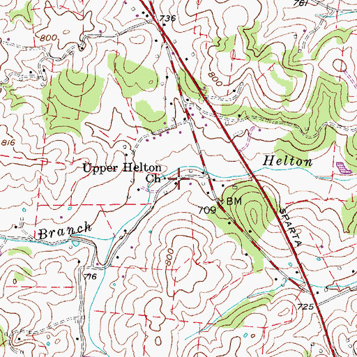 Topographic Map of Upper Helton Missionary Baptist Church, TN