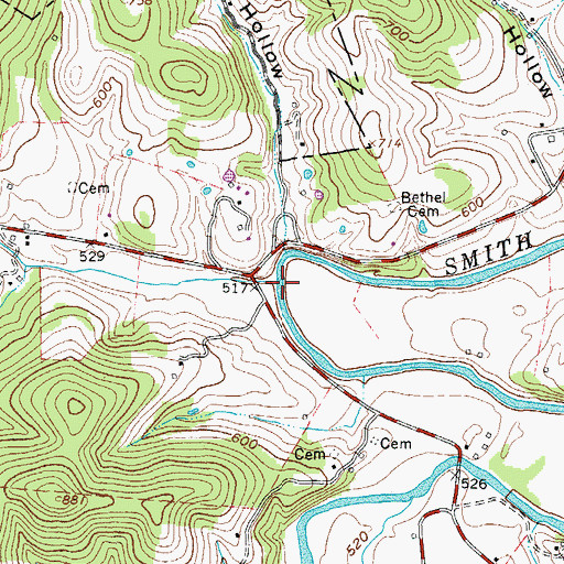 Topographic Map of Walker Creek, TN