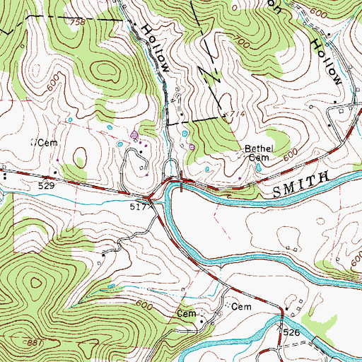 Topographic Map of Bates Hollow, TN
