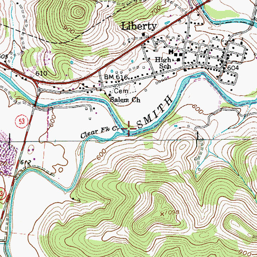 Topographic Map of Clear Fork Creek, TN