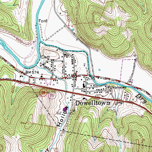 Topographic Map of Dowelltown, TN