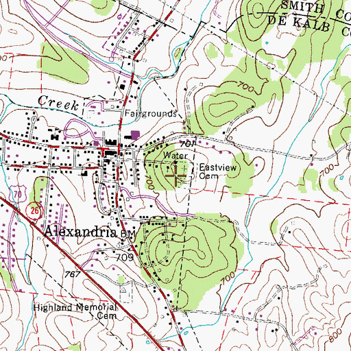 Topographic Map of Eastview Cemetery, TN
